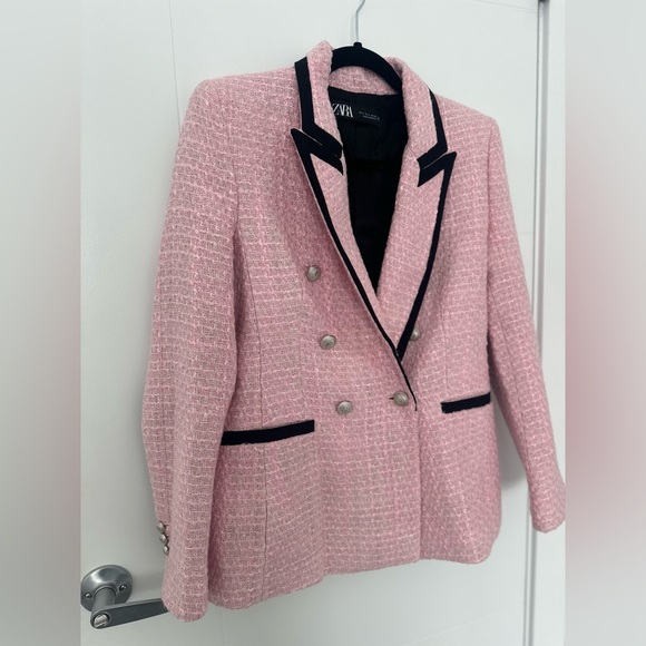 🔥 Zara Tweed Blazer Double Breasted Blogger Favorite Chic Jacket - Picture 3 of 10